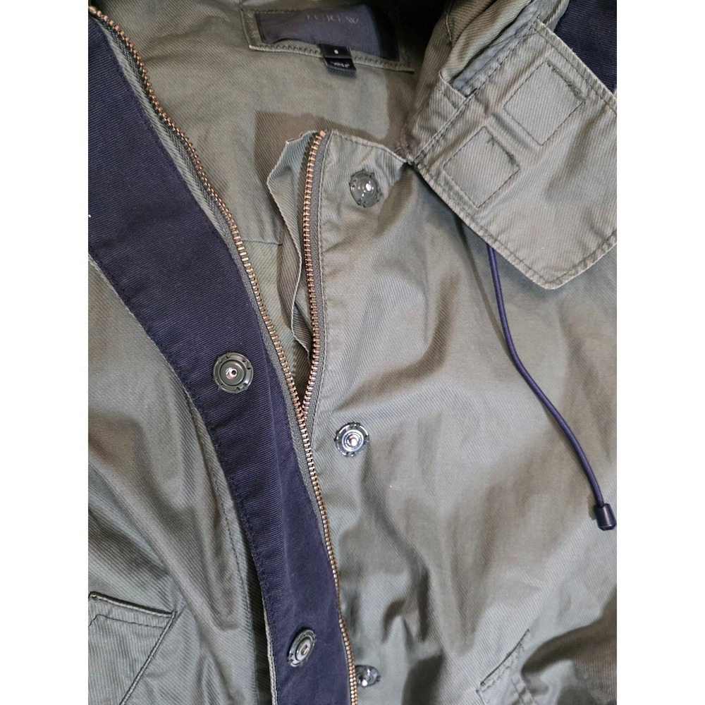 J Crew Olive Green Cotton‎ Hooded Utility Jacket With Navy Accents Size S - Picture 10 of 12